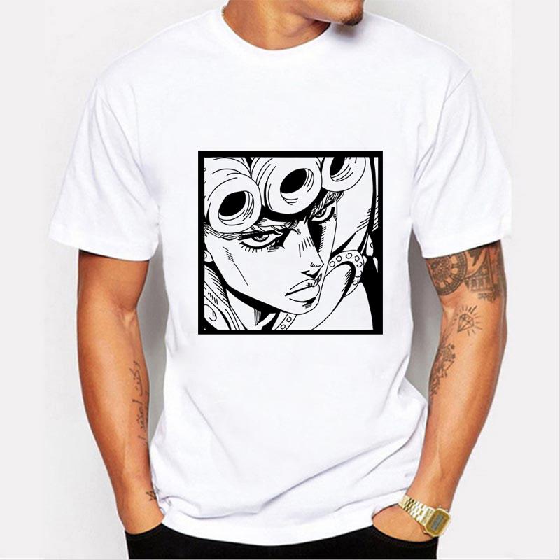 Harajuku Tees Men's t-shirt featuring JOJO no kimyou Na Bouken series print, showcasing vibrant colors and a stylish design.