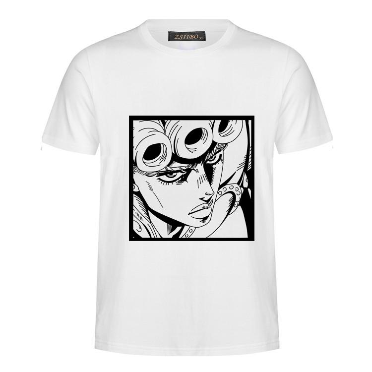 Harajuku Tees Men's t-shirt featuring JOJO no kimyou Na Bouken series print, showcasing vibrant colors and a stylish design.
