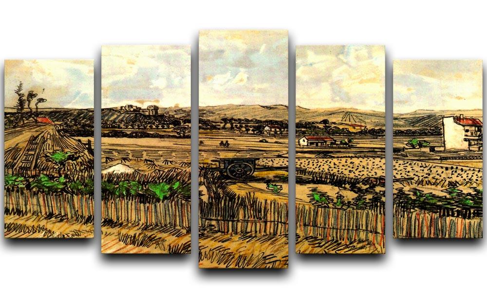 5-split canvas artwork of Harvest in Provence by Van Gogh, showcasing vibrant colors and dynamic design.