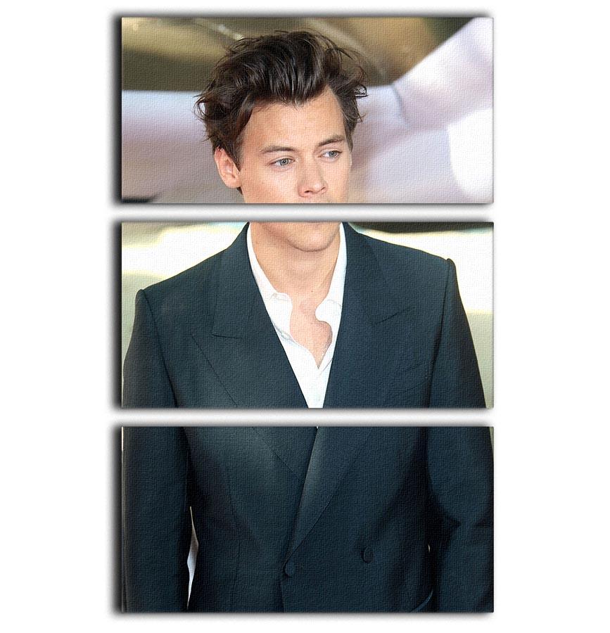 Three-panel canvas print featuring Harry Styles from One Direction, showcasing vibrant colors and artistic design.