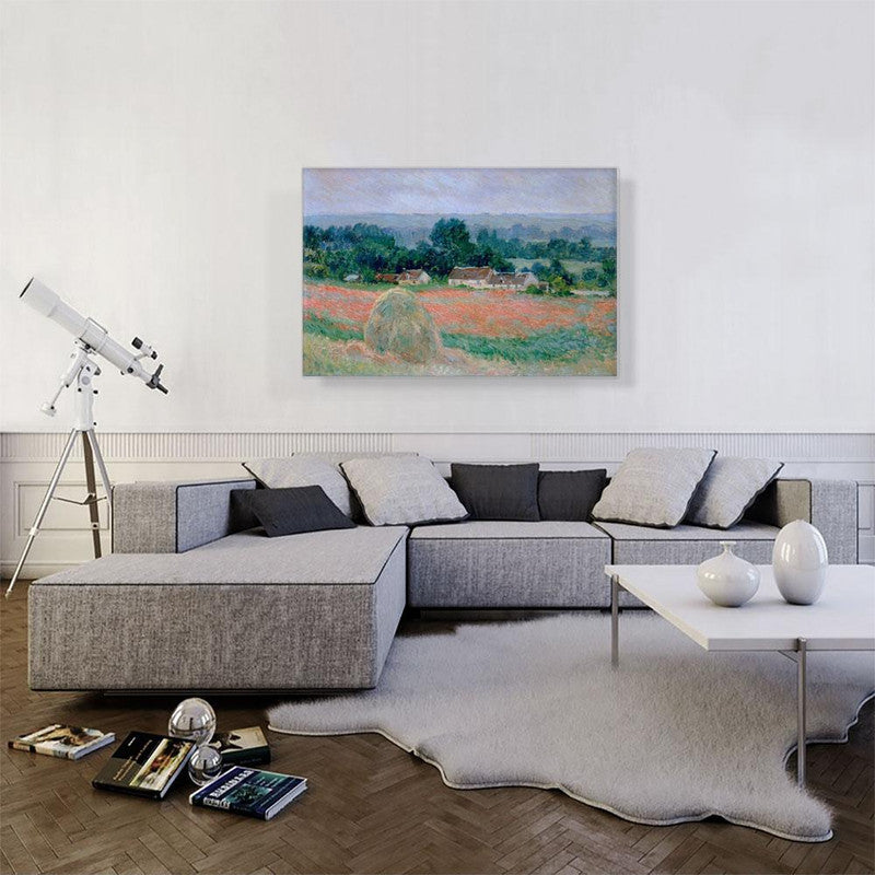 Canvas print of Haystack At Giverny 1886, showcasing vibrant colors and intricate details of nature.
