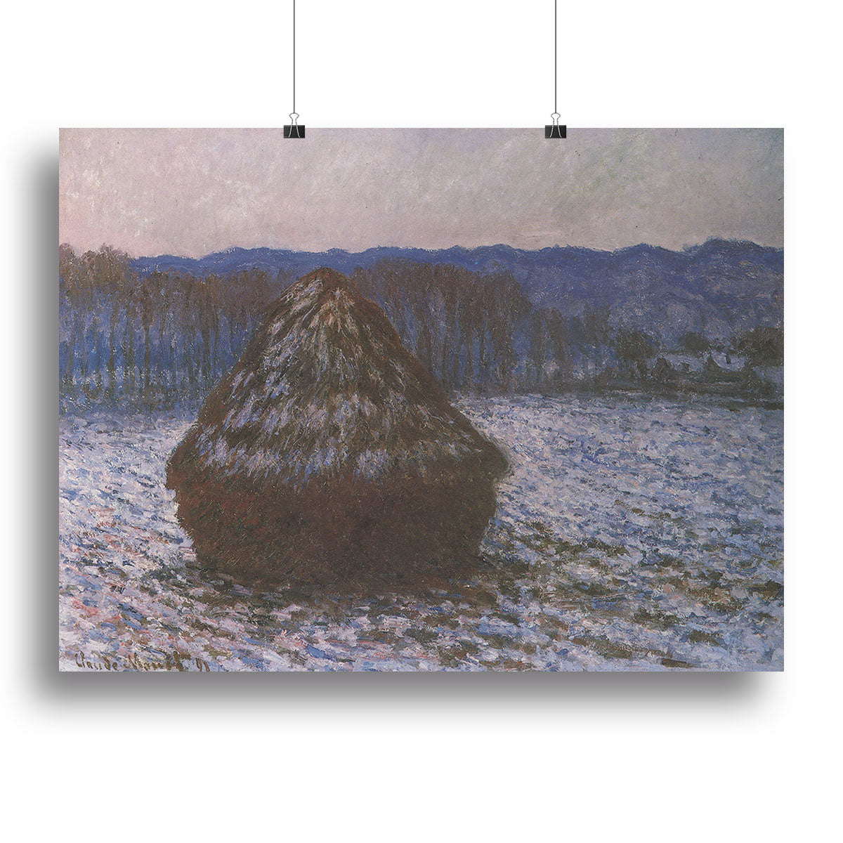 Canvas print of Monet's Haystacks 2, showcasing vibrant colors and Impressionist style, perfect for home decor.