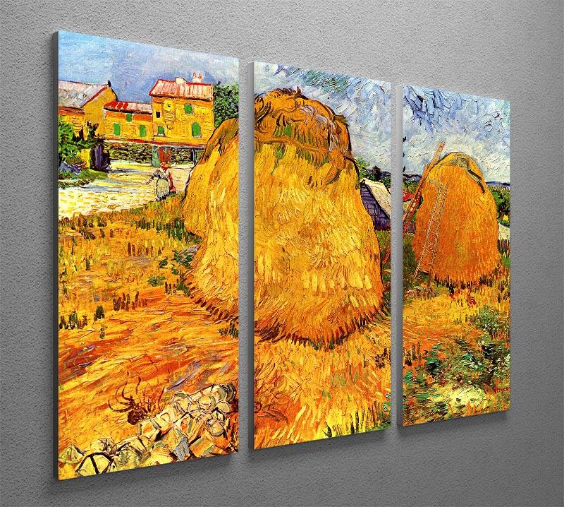 A stunning 3-panel canvas print featuring Van Gogh's Haystacks in Provence, showcasing vibrant colors and intricate details.