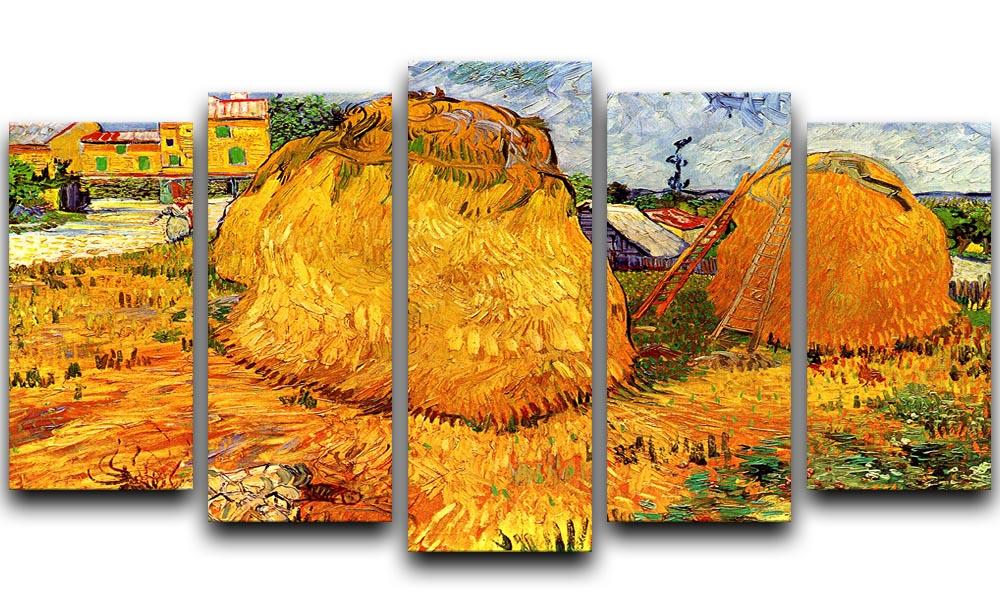 A stunning 5-split canvas artwork featuring Van Gogh's Haystacks in Provence, showcasing vibrant colors and dynamic design.
