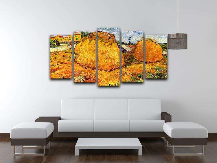 A stunning 5-split canvas artwork featuring Van Gogh's Haystacks in Provence, showcasing vibrant colors and dynamic design.
