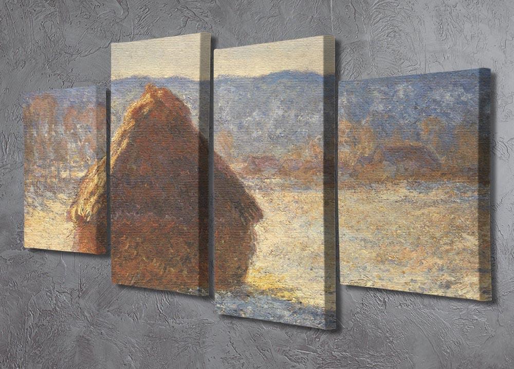 4-split canvas artwork of Haystacks Snow Morning by Monet, showcasing winter scenery in four panels.