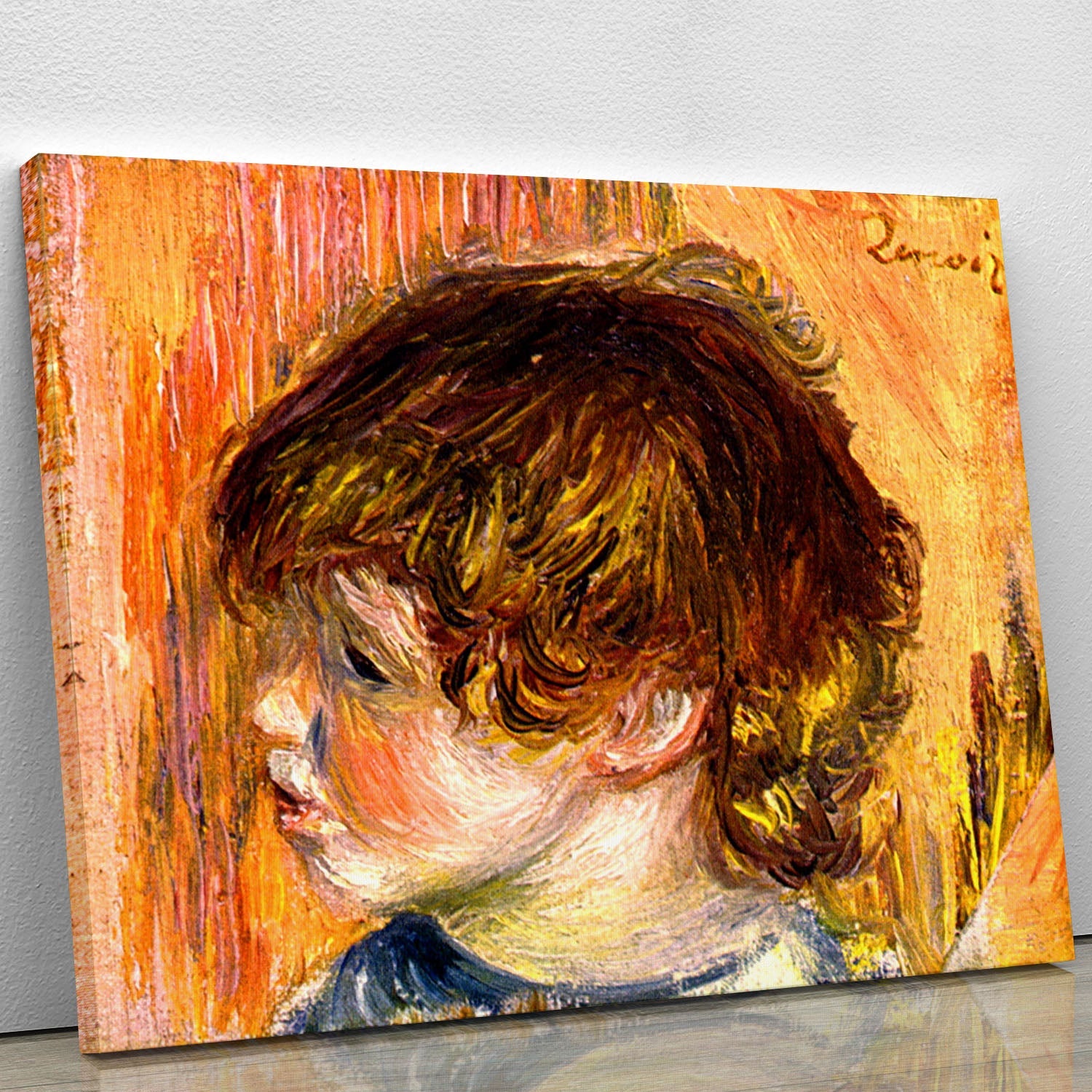 Canvas print of Renoir's Head of a Young Girl, showcasing vibrant colors and soft brush strokes, perfect for home decor.