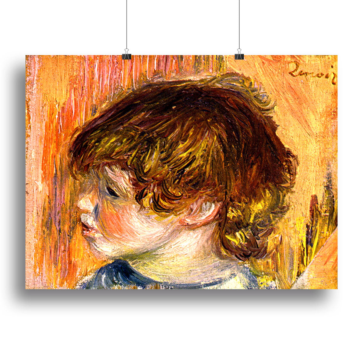 Canvas print of Renoir's Head of a Young Girl, showcasing vibrant colors and soft brush strokes, perfect for home decor.