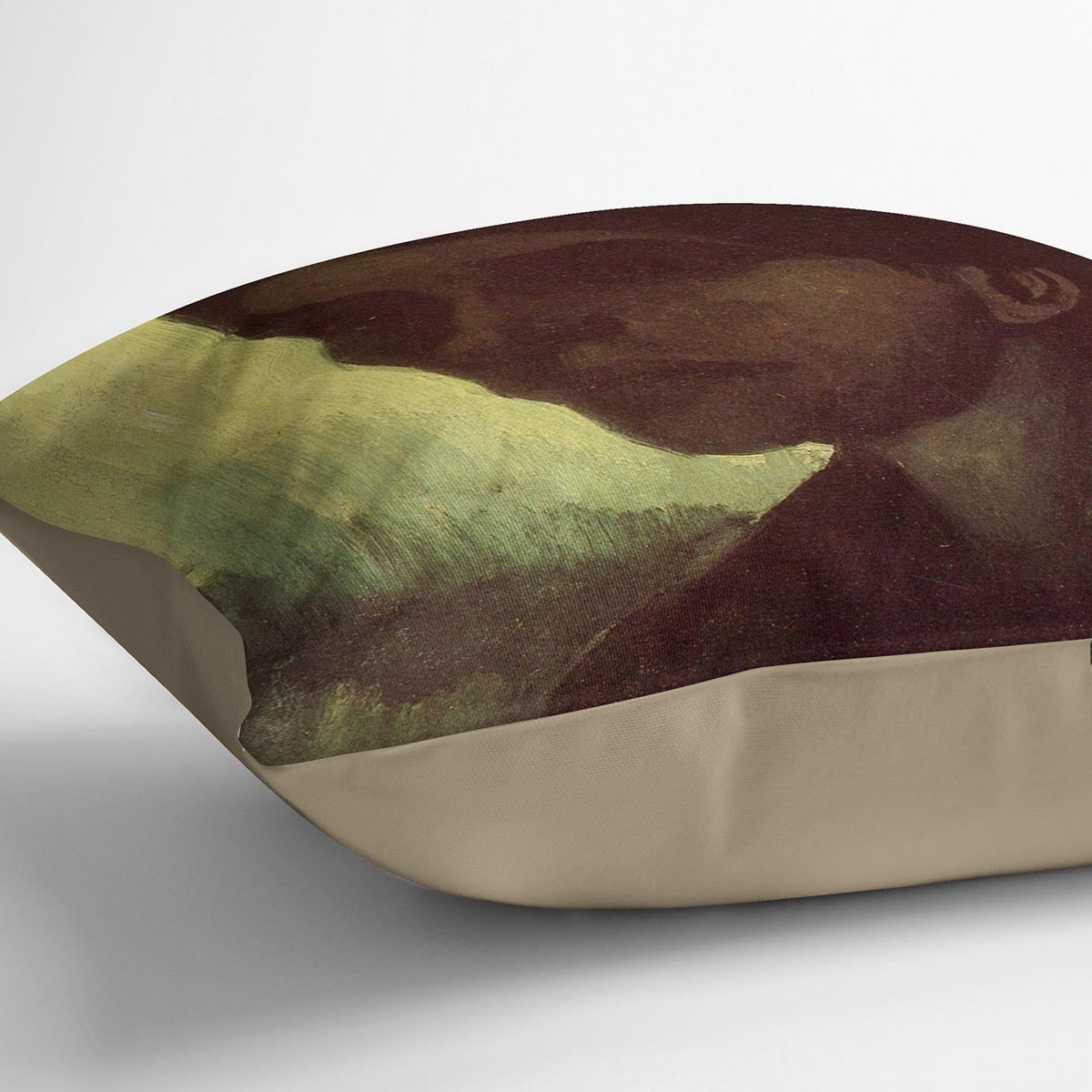 Cushion featuring Van Gogh's Head of a Young Peasant Woman with Dark Cap design on luxurious vegan faux suede.