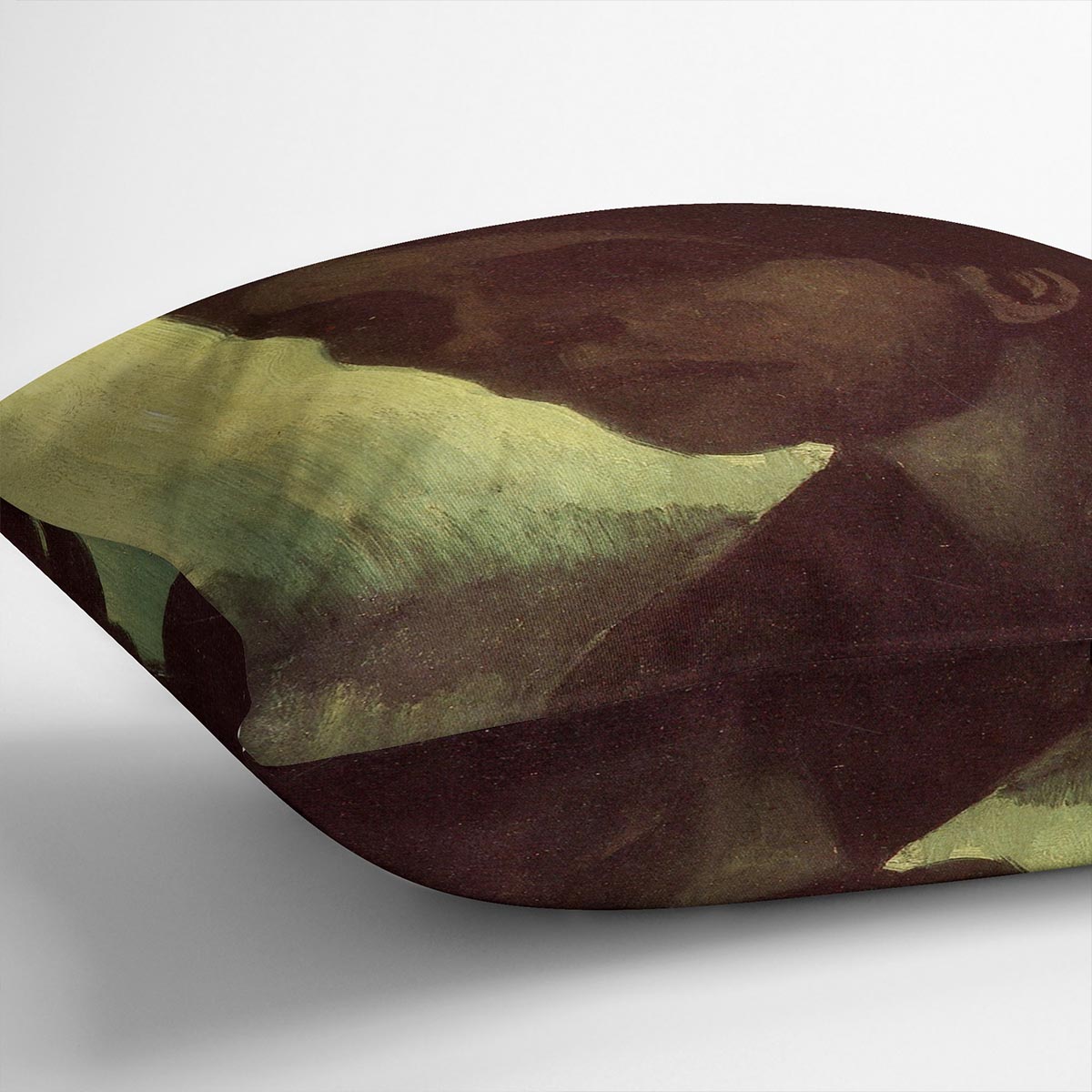 Cushion featuring Van Gogh's Head of a Young Peasant Woman with Dark Cap design on luxurious vegan faux suede.