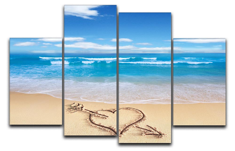 A beautiful 4-split canvas artwork featuring a heart with an arrow on a sandy background, showcasing depth and artistic flair.
