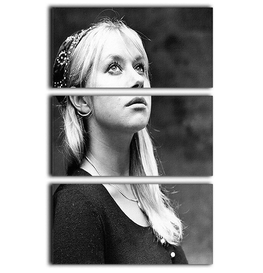 A stunning 3-panel canvas print featuring Helen Mirren in 1968, showcasing vibrant colors and elegant design.