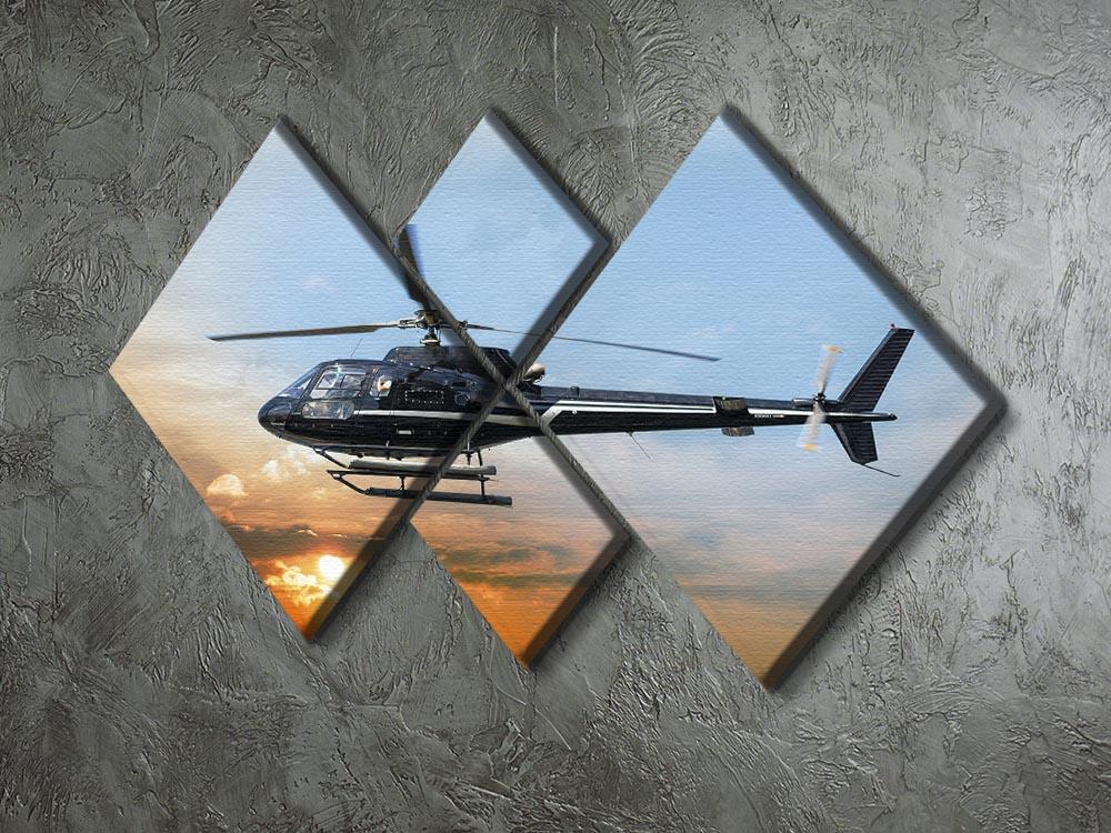 A stunning 4-panel canvas artwork featuring a helicopter in flight, showcasing vibrant colors and dynamic design.
