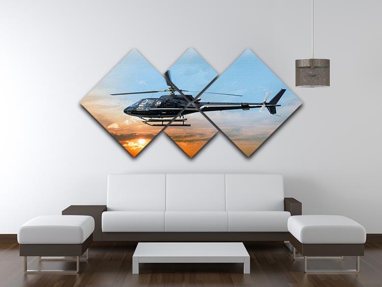 A stunning 4-panel canvas artwork featuring a helicopter in flight, showcasing vibrant colors and dynamic design.