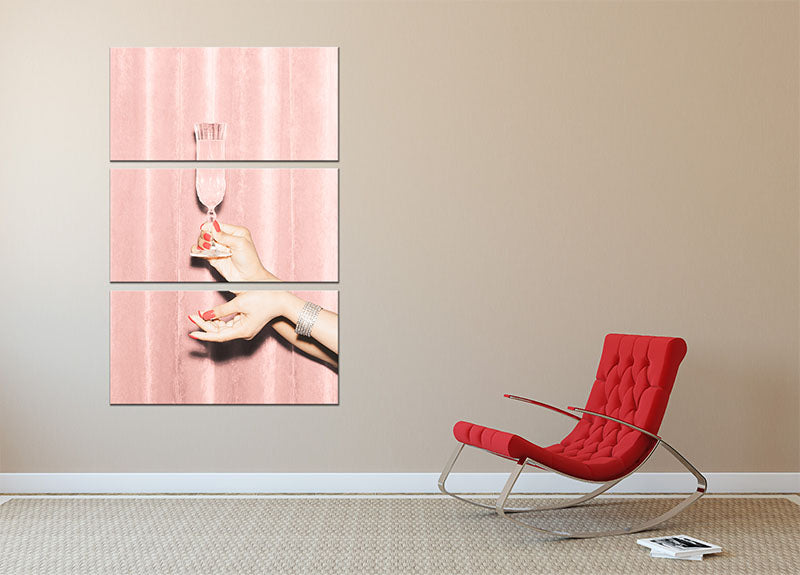 Here's To Pink 01 3 Split Panel Canvas Print featuring three vibrant panels with a cohesive pink design, perfect for home decor.