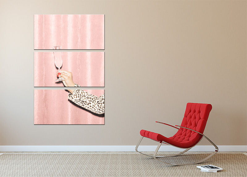 Here's To Pink 04 3 Split Panel Canvas Print featuring vibrant pink hues and elegant design, perfect for modern decor.