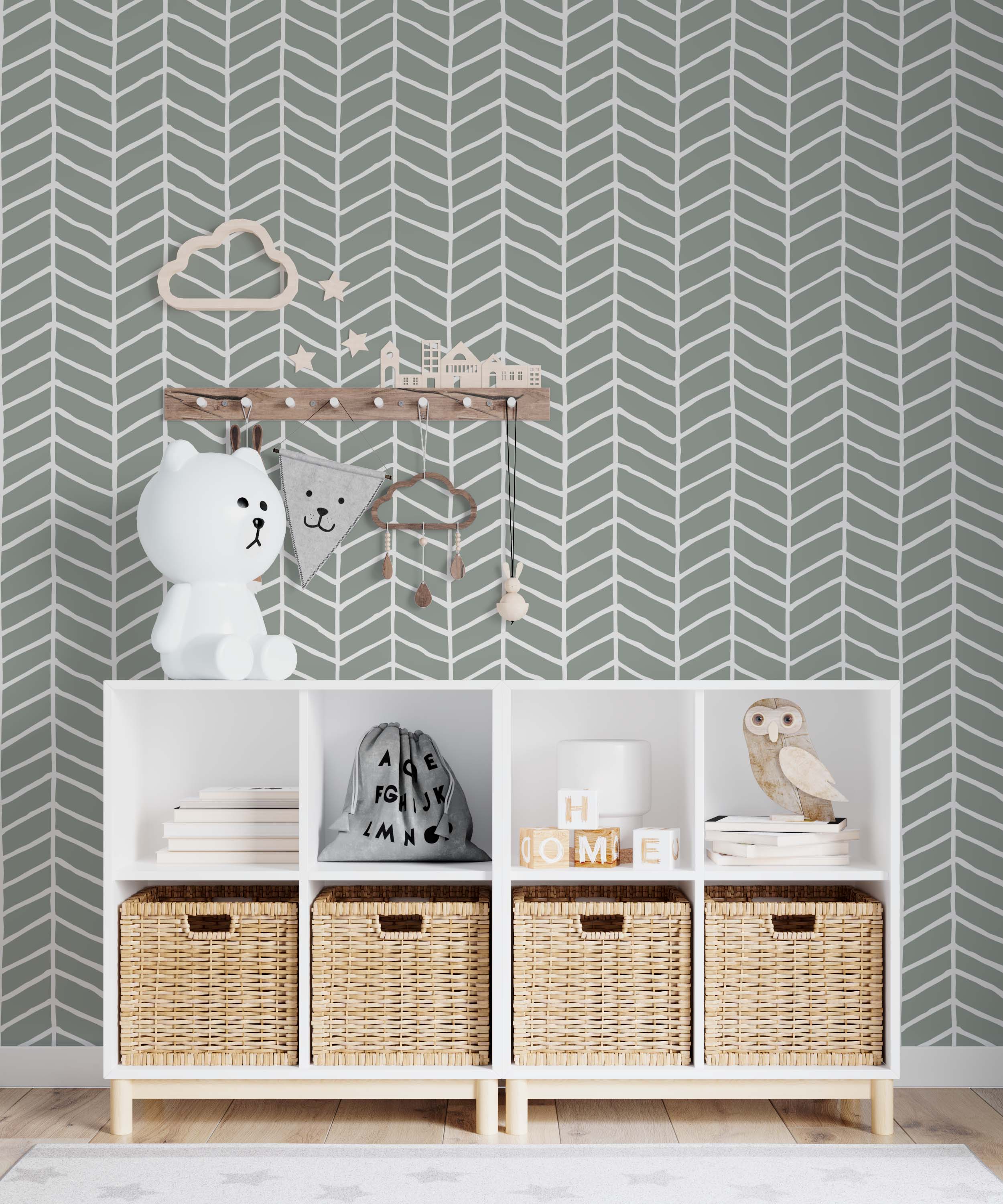 Elegant Herringbone wallpaper in neutral tones, showcasing a classic design suitable for various home decor styles.