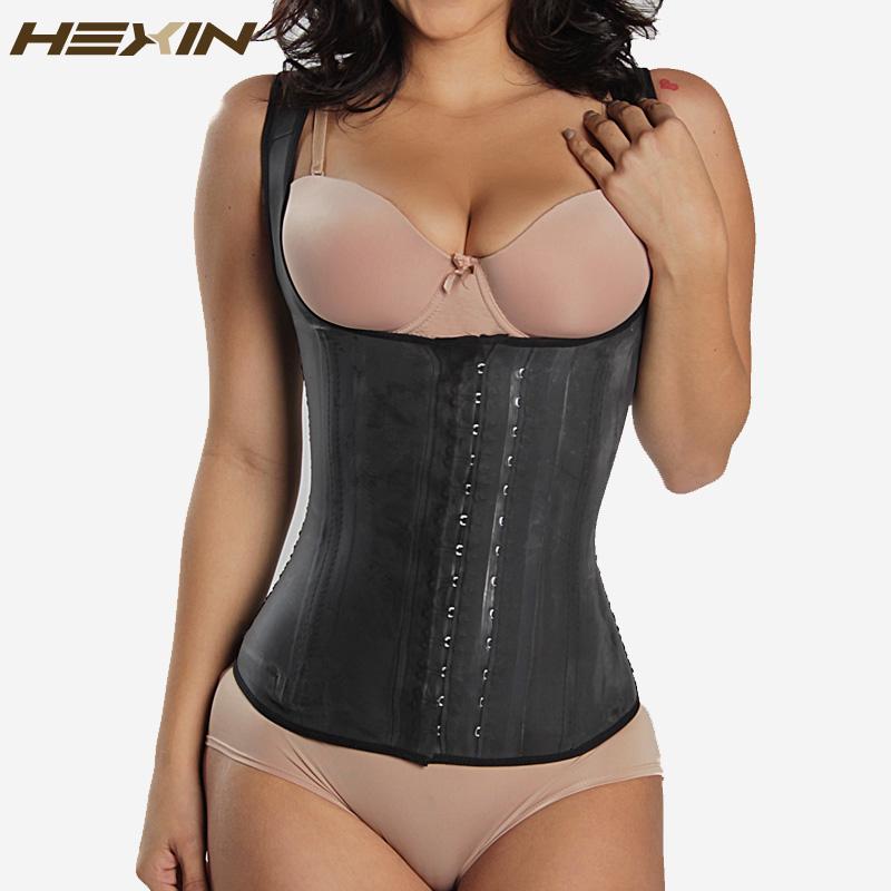 HEXIN Black Latex Waist Cincher with 4 Rows of Hooks and Steel Bone Support, designed for effective body shaping.