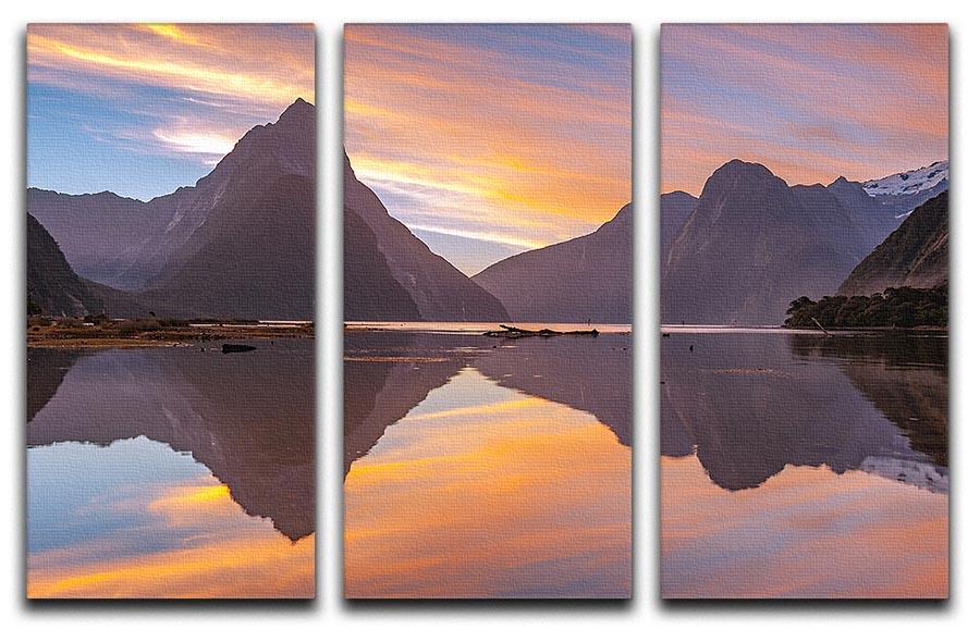 A stunning 3-panel canvas print depicting a high mountain glacier at Milford Sound, showcasing vibrant colors and intricate details.
