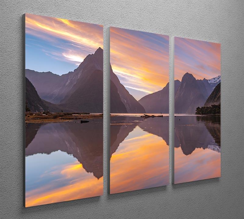 A stunning 3-panel canvas print depicting a high mountain glacier at Milford Sound, showcasing vibrant colors and intricate details.