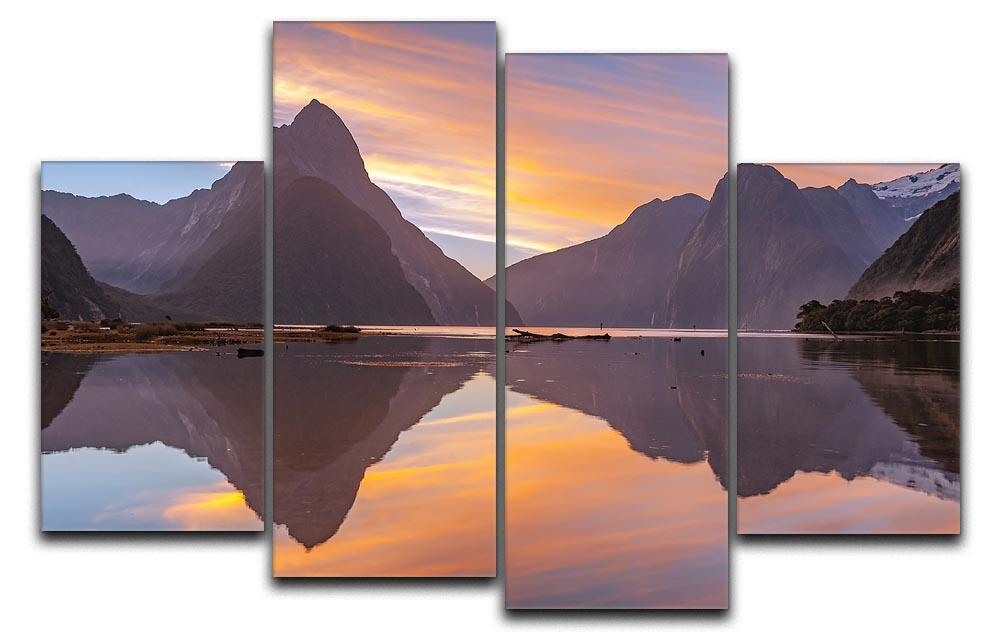 A stunning 4-panel canvas artwork depicting a high mountain glacier at Milford Sound, showcasing vibrant colors and intricate details.