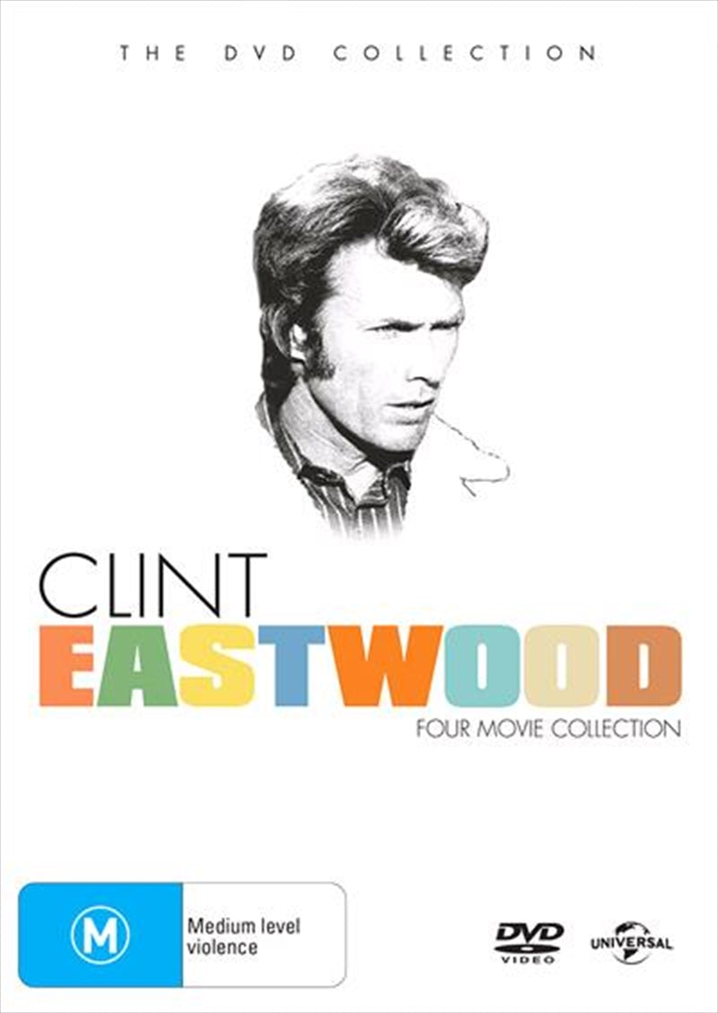 Collection of four classic Western films featuring Clint Eastwood, including High Plains Drifter and Joe Kidd.