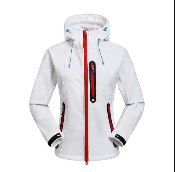 High quality Womens Fleece Apex Bionic SoftShell Jacket in natural color, showcasing windproof and waterproof features, ideal for outdoor activities.