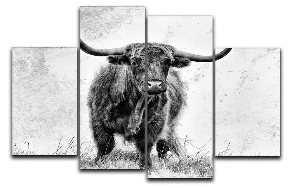 Highland Cow 4 Split Panel Canvas artwork featuring a charming Highland cow across four panels.