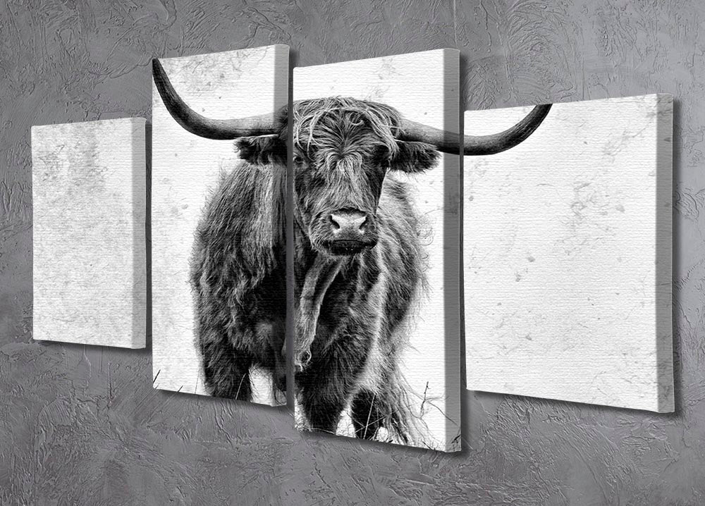 Highland Cow 4 Split Panel Canvas artwork featuring a charming Highland cow across four panels.