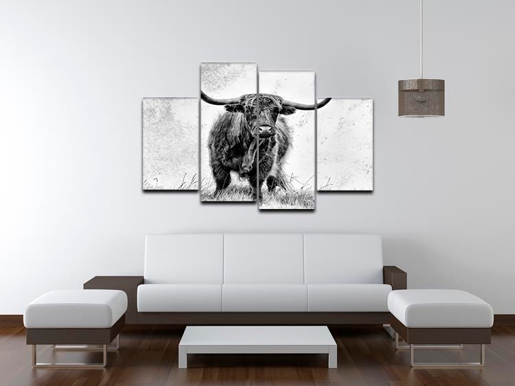 Highland Cow 4 Split Panel Canvas artwork featuring a charming Highland cow across four panels.