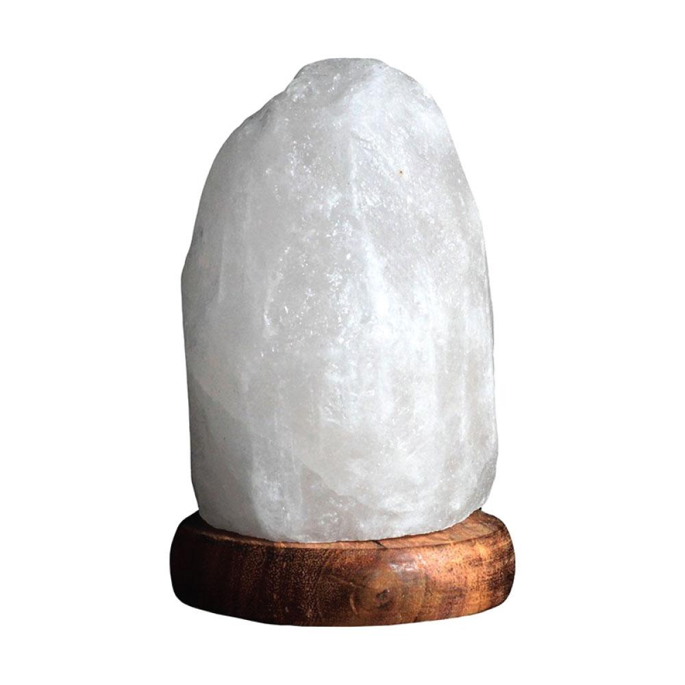 Himalayan White Rock Salt Lamp with a natural shape, glowing softly, showcasing its unique crystal texture and warm light.
