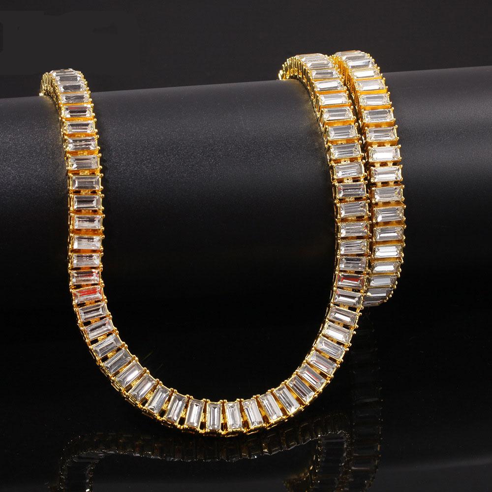 Hip-hop Single Row Drill Necklace featuring gold alloy and rhinestones, adjustable from 7 to 24 inches, perfect for men and women.