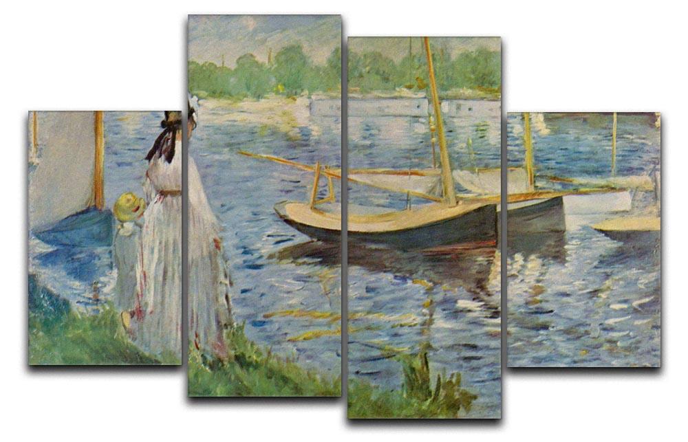 A 4-split canvas artwork featuring His Embankment at Argenteuil by Manet, showcasing vibrant colors and dynamic brush strokes across four panels.
