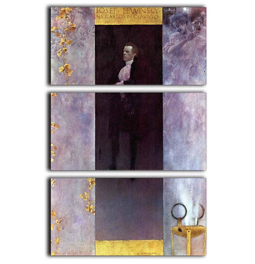 Three-panel canvas art featuring Hofburg actor Josef Lewinsky as Carlos, designed by Gustav Klimt, showcasing intricate patterns and vibrant colors.