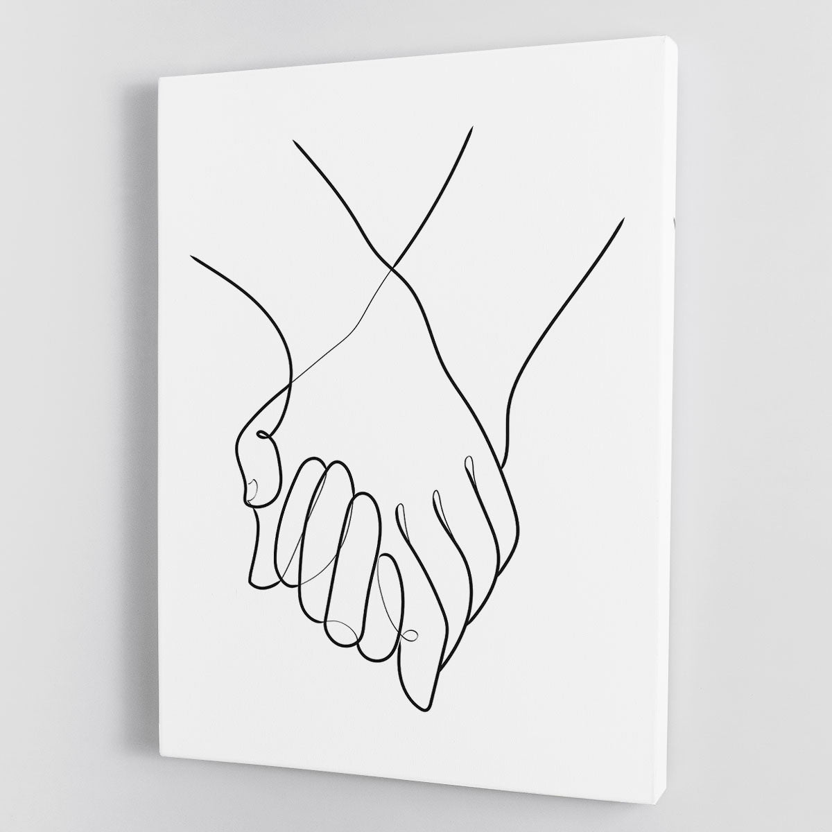 A beautiful canvas print featuring abstract lines of holding hands, symbolizing connection and unity, perfect for home decor.