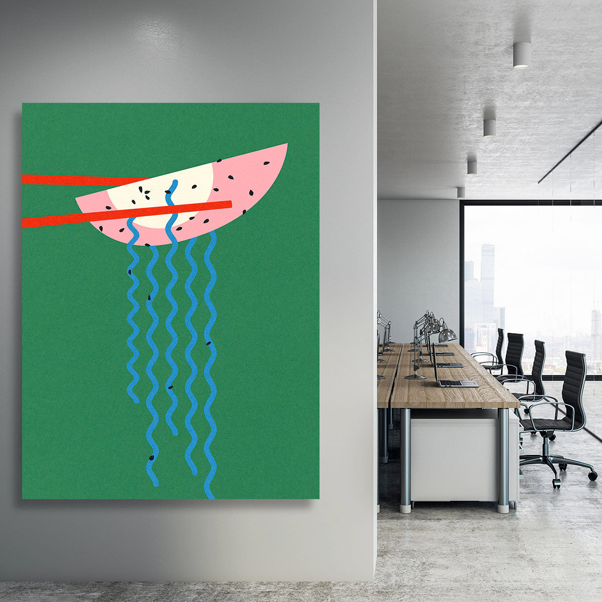 A vibrant canvas print featuring Hollywood Ramen, showcasing colorful noodles and iconic Hollywood elements.