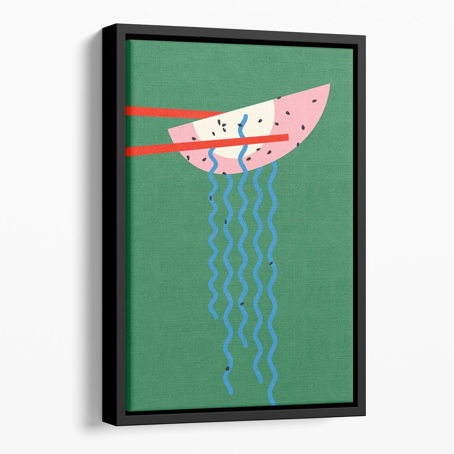 Hollywood Ramen Floating Framed Canvas featuring vibrant abstract design in an elegant wooden frame, perfect for modern home decor.