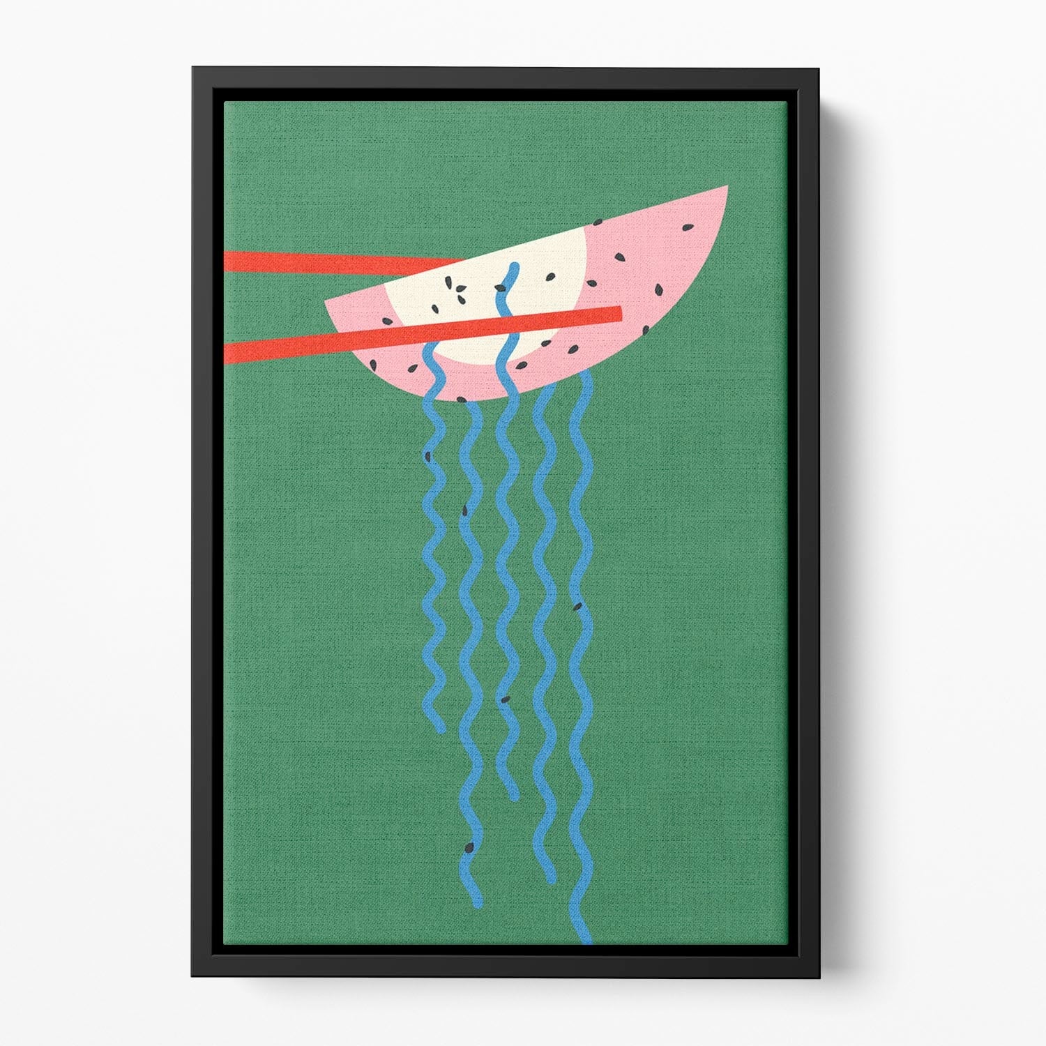 Hollywood Ramen Floating Framed Canvas featuring vibrant abstract design in an elegant wooden frame, perfect for modern home decor.