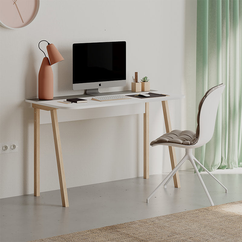 Home Desk GIULIA in grey and white, featuring a sleek melamine surface and modern design, dimensions 120x60x75 cm.