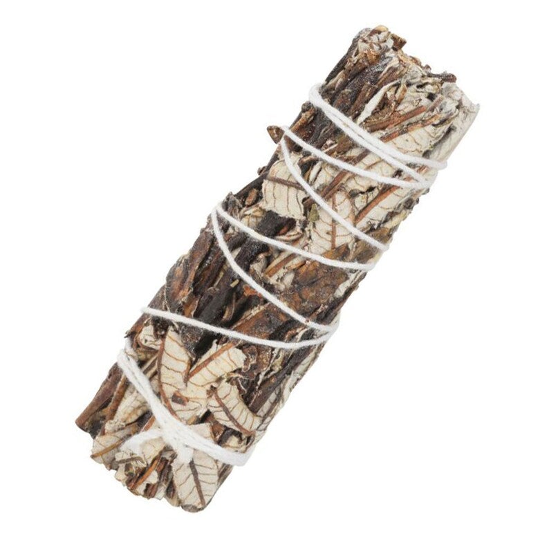 A 6-inch Yerba Santa smudging herb stick, hand-harvested and bundled with cotton string, ideal for purification and protection.