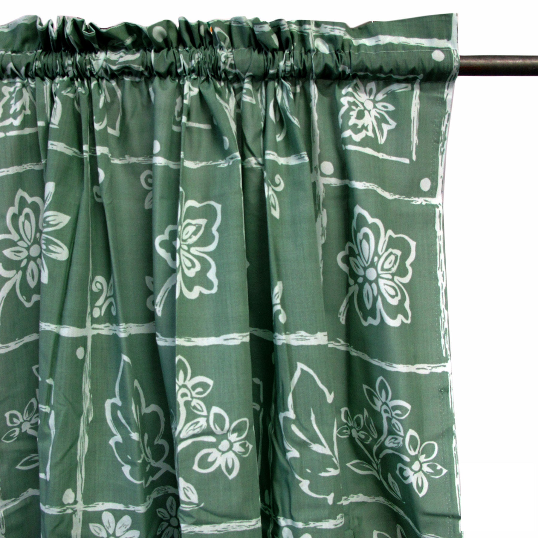 A pair of green floral curtains featuring a vibrant floral and chequered design, made from durable polyester cotton fabric.