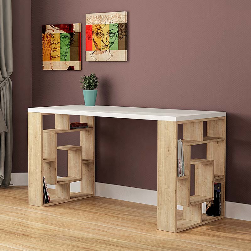 Home Office Desk MARBELLE in white oak finish, featuring a spacious surface and modern design, ideal for home office setups.