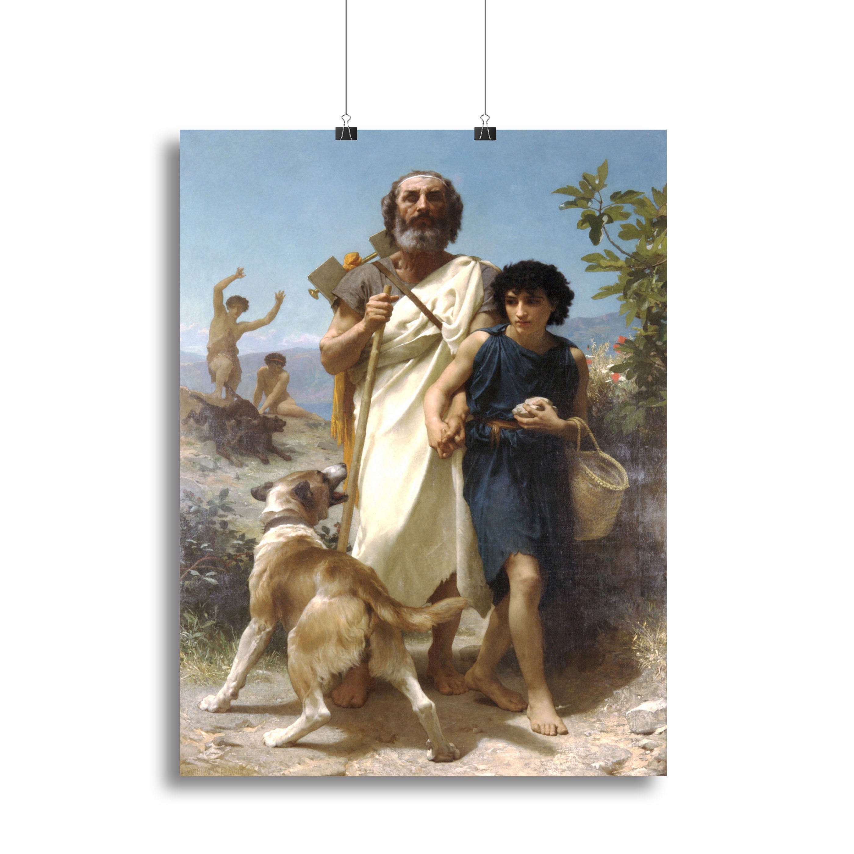 Canvas print of 'Homer and his Guide' 1874 by Bouguereau, showcasing serene figures in a natural setting.
