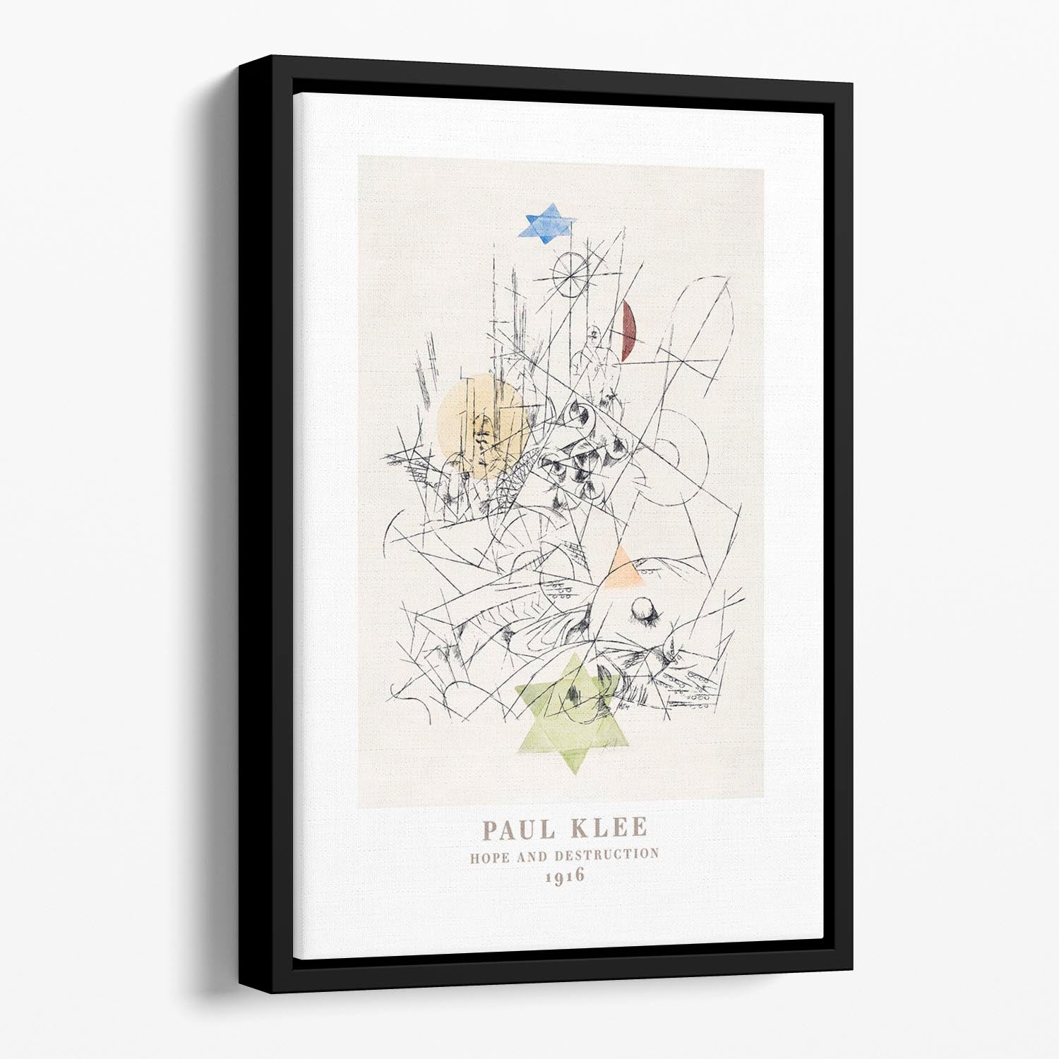 Hope and Destruction 1916 No.2 Floating Framed Canvas featuring vibrant abstract art in a handcrafted wooden frame.