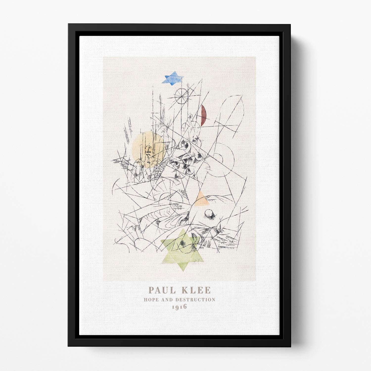 Hope and Destruction 1916 No.2 Floating Framed Canvas featuring vibrant abstract art in a handcrafted wooden frame.