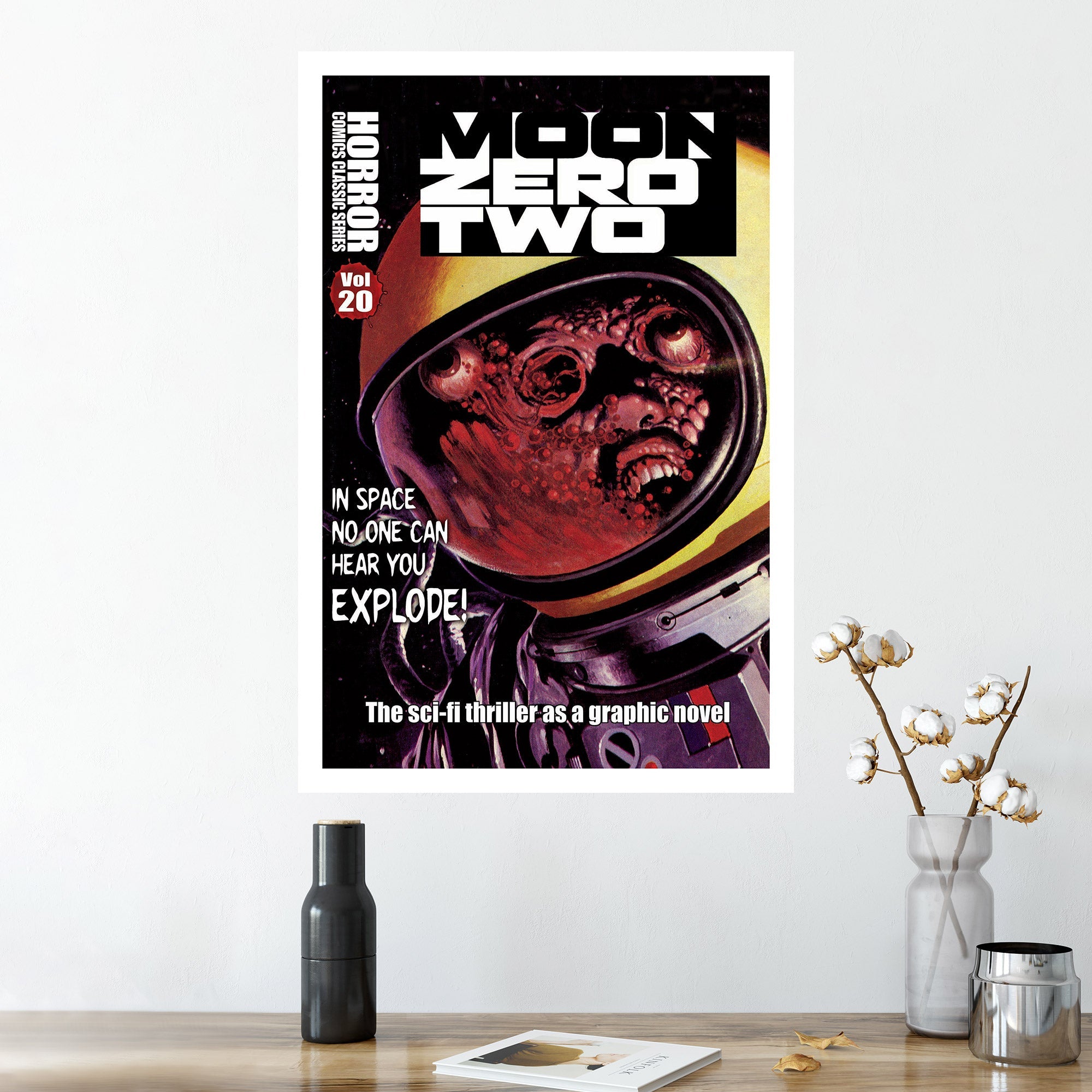 Horror line moon zero two poster wall art featuring a haunting design with a moonlit scene, perfect for adding a spooky touch to any room.