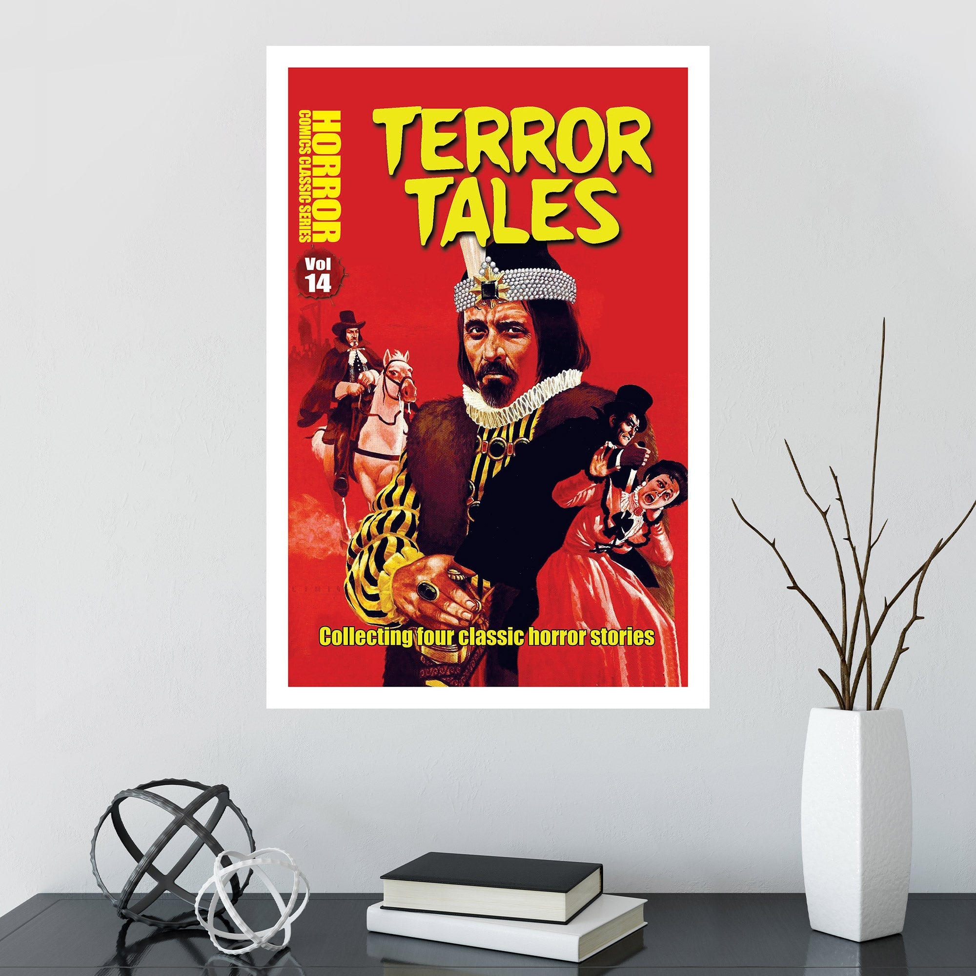 Horror Line Terror Tales Vol 14 poster wall art featuring chilling imagery and vibrant colors, perfect for horror enthusiasts.