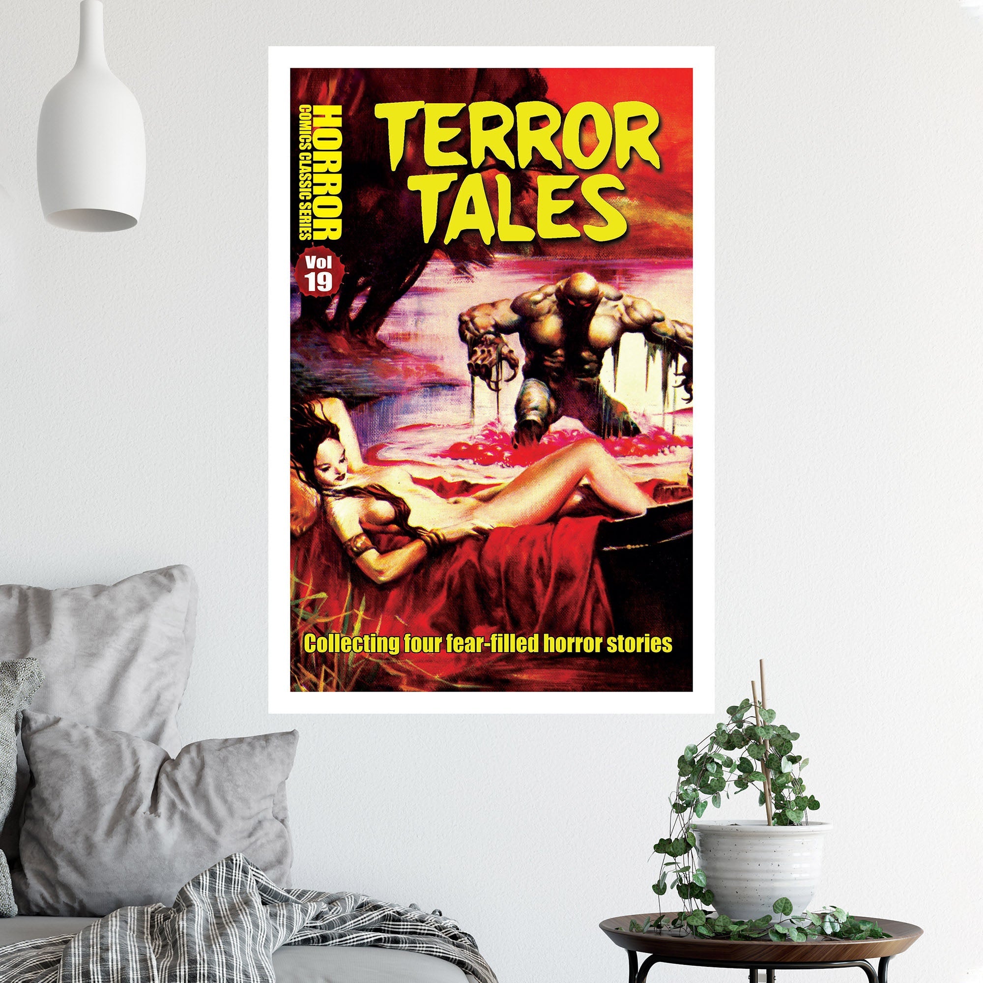 Horror Line Terror Tales Vol 19 poster wall art featuring chilling imagery and vibrant colors, perfect for horror enthusiasts.