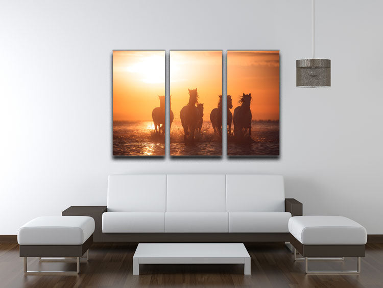 A beautiful 3-panel canvas print featuring Horse Camargue angels, showcasing vibrant colors and intricate details, perfect for home decor.