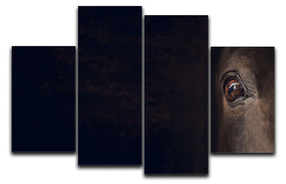 A beautiful 4-split canvas artwork featuring a close-up of a horse's eye, showcasing intricate details and vibrant colors.